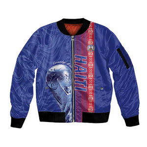 Custom Afro-Haiti Football Sleeve Zip Bomber Jacket 2026 Grenadye Alaso Blue Version - African Pride