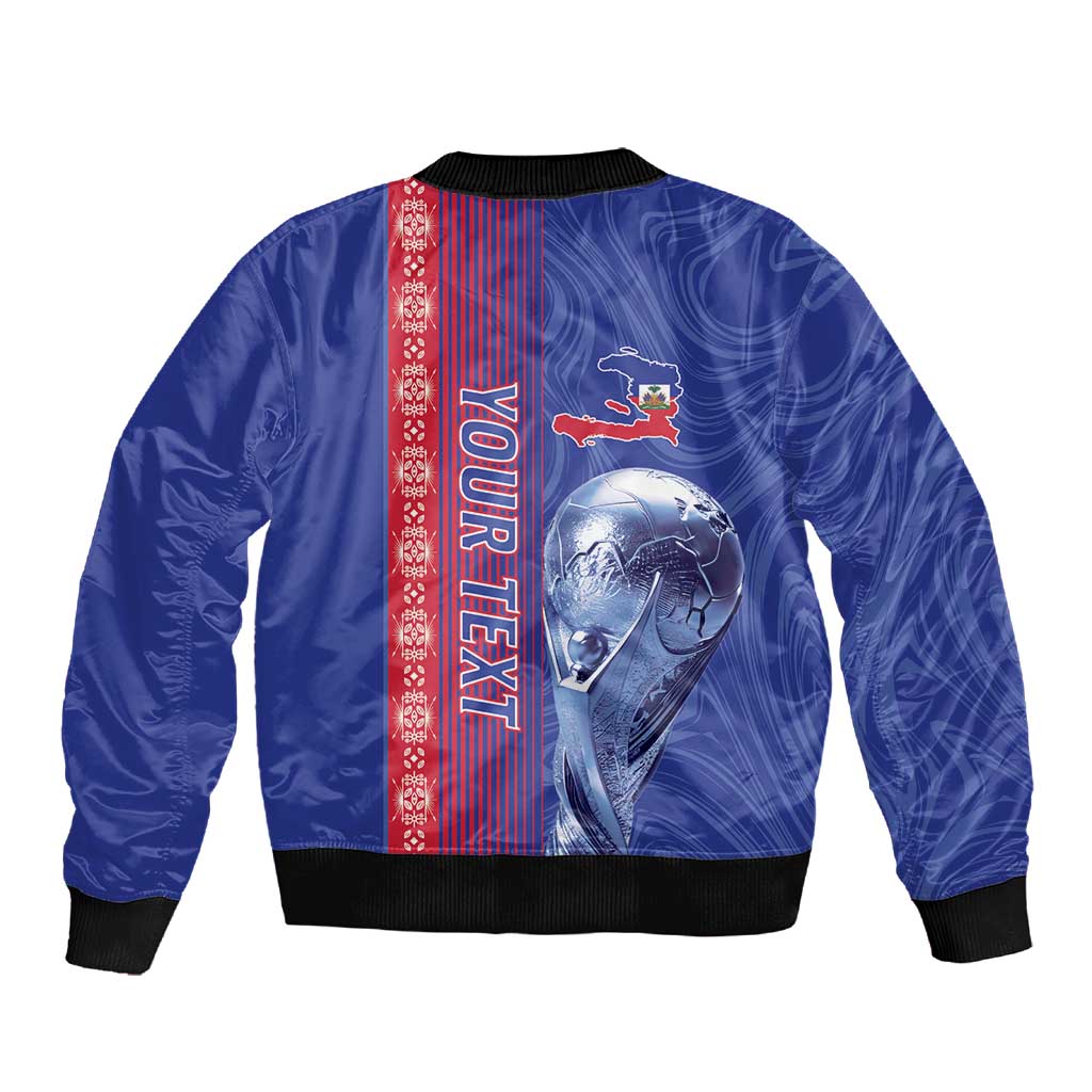 Custom Afro-Haiti Football Sleeve Zip Bomber Jacket 2026 Grenadye Alaso Blue Version - African Pride