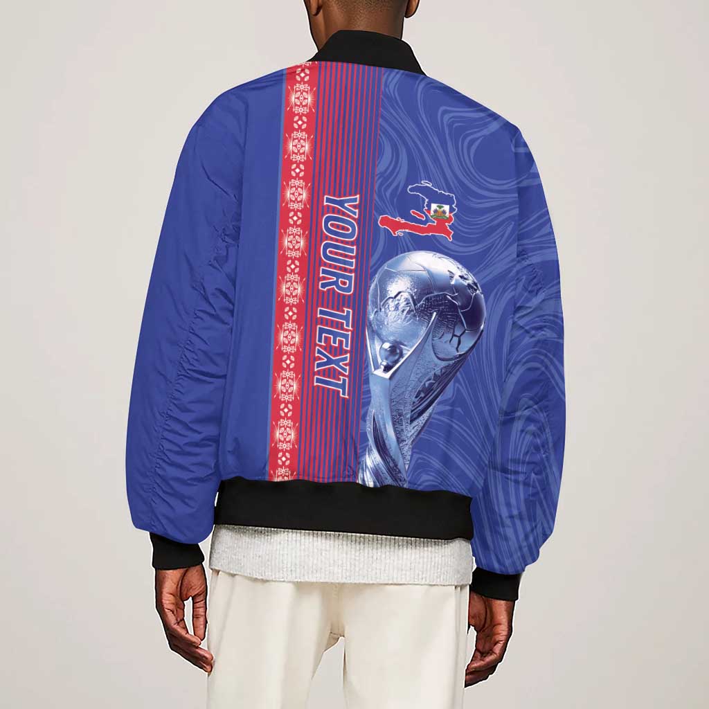 Custom Afro-Haiti Football Sleeve Zip Bomber Jacket 2026 Grenadye Alaso Blue Version - African Pride