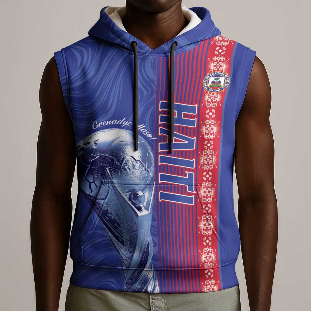 Custom Afro-Haiti Football Sleeveless Hoodie 2026 Grenadye Alaso Blue Version - African Pride