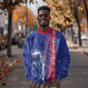 Custom Afro-Haiti Football Sweatshirt 2026 Grenadye Alaso Blue Version - African Pride