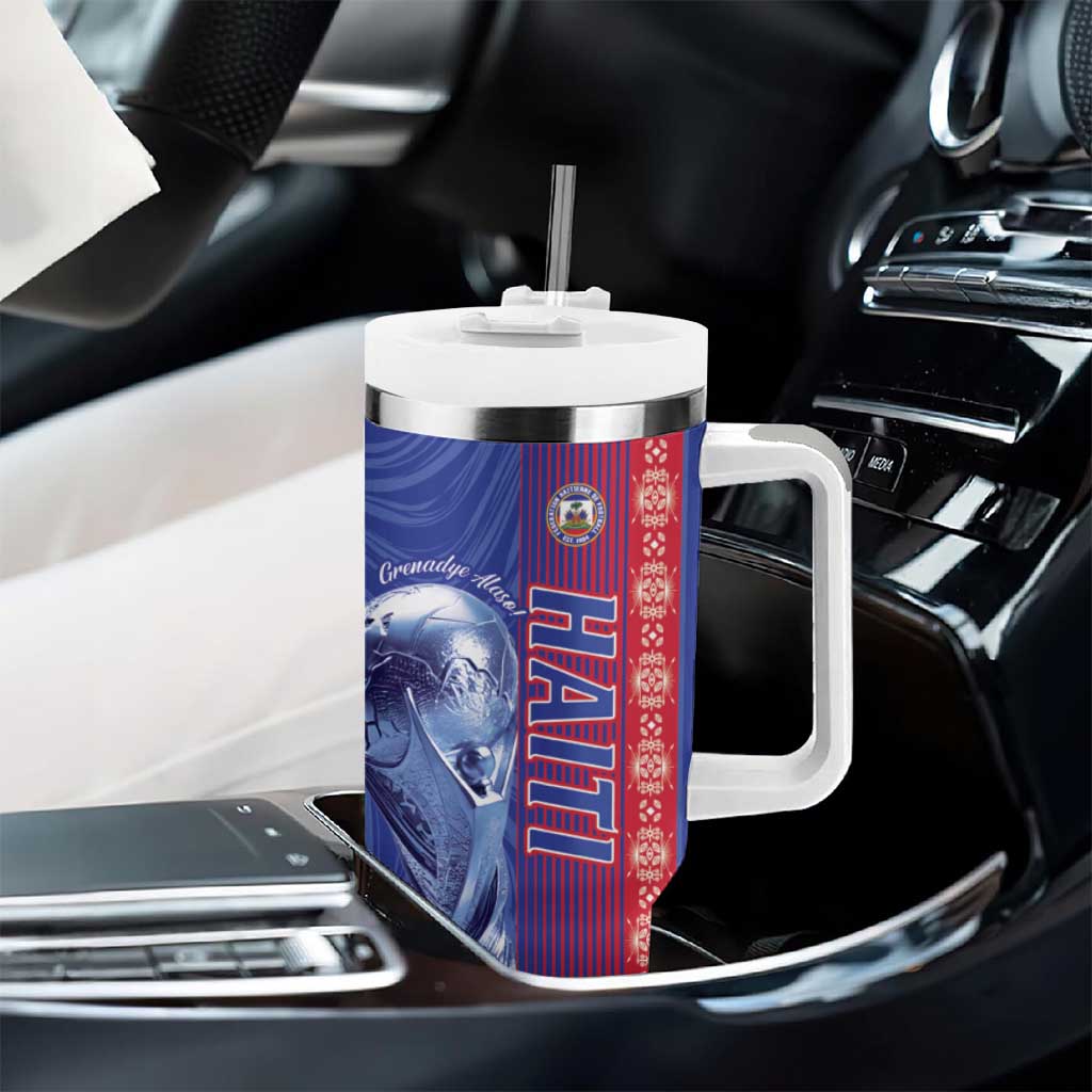 Custom Afro-Haiti Football Tumbler With Handle 2026 Grenadye Alaso Blue Version - African Pride