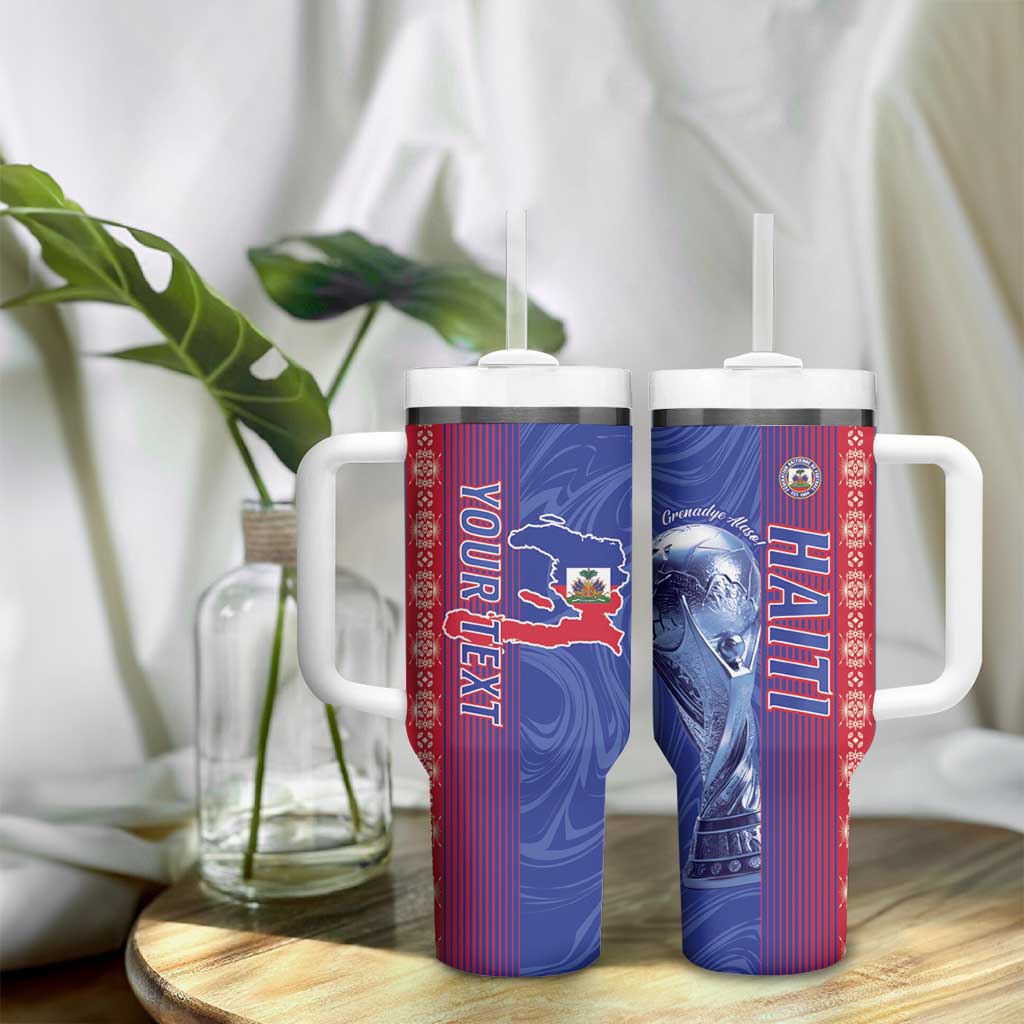 Custom Afro-Haiti Football Tumbler With Handle 2026 Grenadye Alaso Blue Version - African Pride