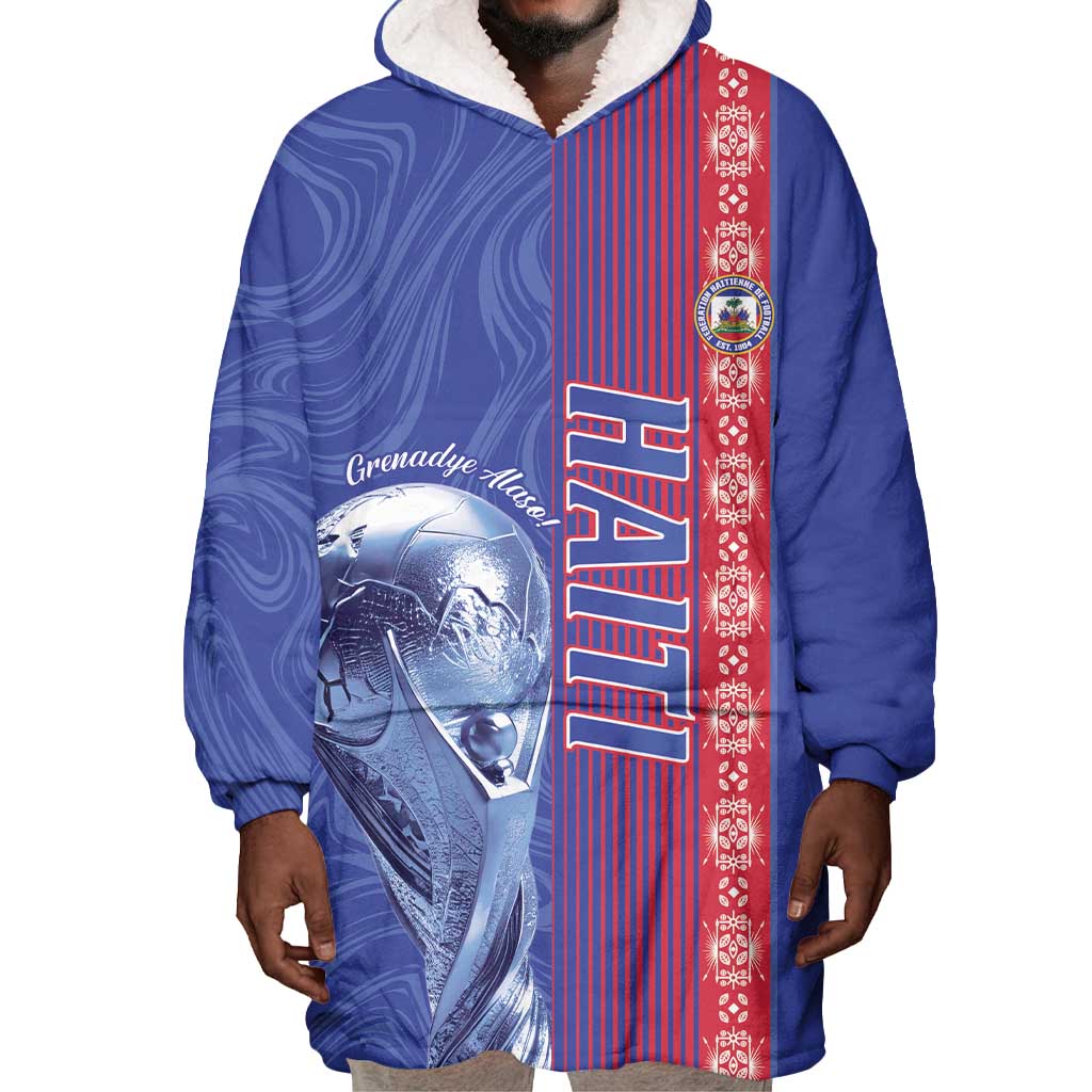 Custom Afro-Haiti Football Wearable Blanket Hoodie 2026 Grenadye Alaso Blue Version - African Pride