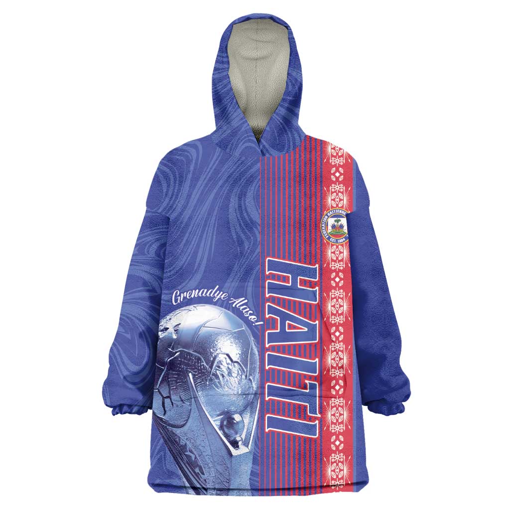Custom Afro-Haiti Football Wearable Blanket Hoodie 2026 Grenadye Alaso Blue Version - African Pride