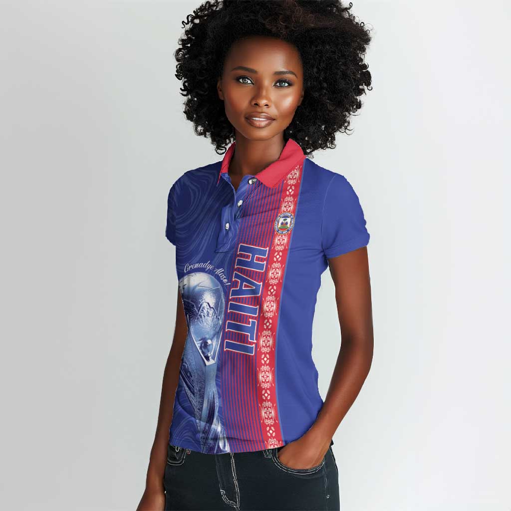 Custom Afro-Haiti Football Women Polo Shirt 2026 Grenadye Alaso Blue Version - African Pride
