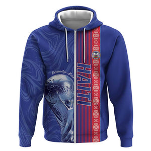 Custom Afro-Haiti Football Zip Hoodie 2026 Grenadye Alaso Blue Version - African Pride
