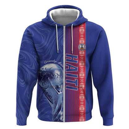 Custom Afro-Haiti Football Zip Hoodie 2026 Grenadye Alaso Blue Version - African Pride
