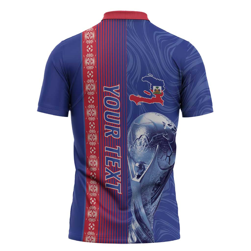 Custom Afro-Haiti Football Zipper Polo Shirt 2026 Grenadye Alaso Blue Version - African Pride
