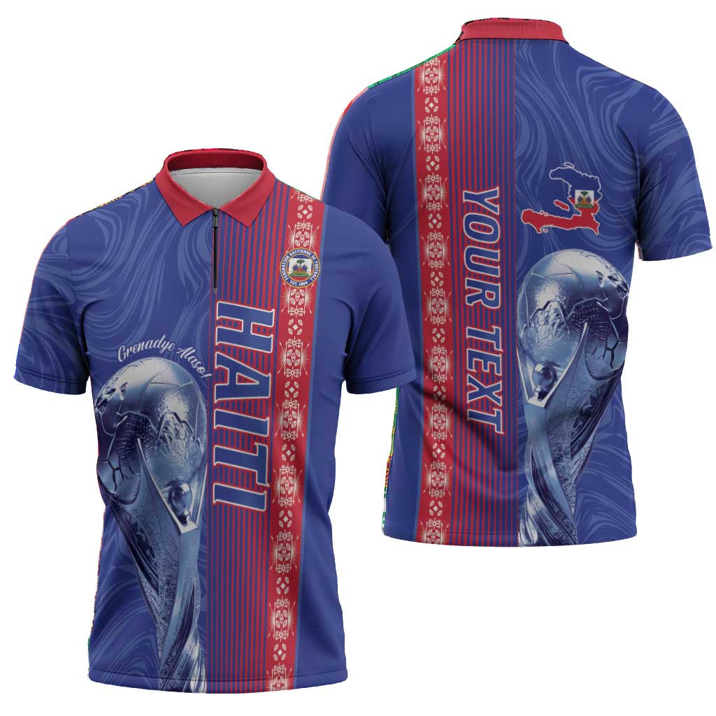 Custom Afro-Haiti Football Zipper Polo Shirt 2026 Grenadye Alaso Blue Version - African Pride