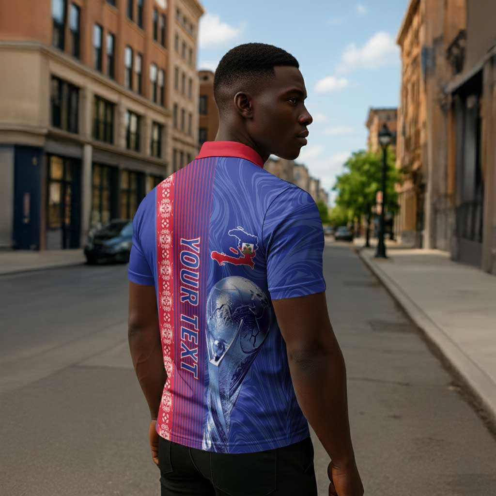 Custom Afro-Haiti Football Zipper Polo Shirt 2026 Grenadye Alaso Blue Version - African Pride