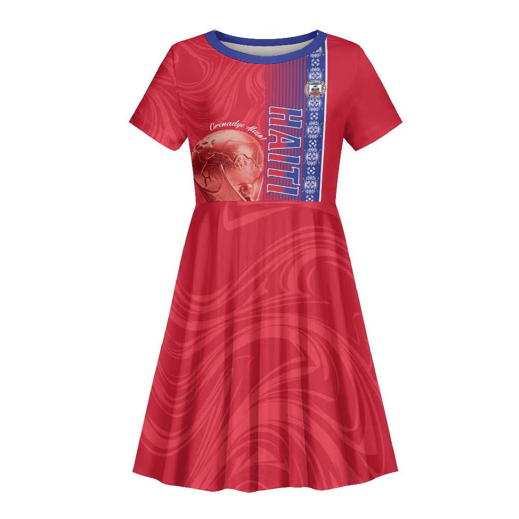 Custom Afro-Haiti Football Kid Short Sleeve Dress 2026 Grenadye Alaso Red Version LT14