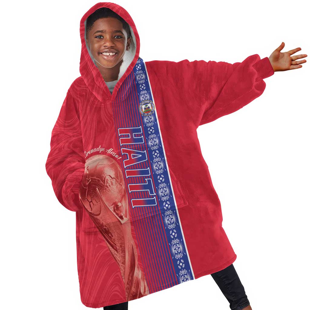Custom Afro-Haiti Football Kid Wearable Blanket Hoodie 2026 Grenadye Alaso Red Version - African Pride