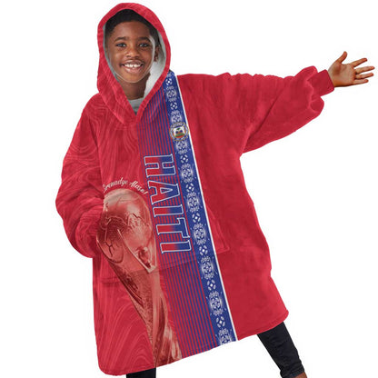 Custom Afro-Haiti Football Kid Wearable Blanket Hoodie 2026 Grenadye Alaso Red Version - African Pride