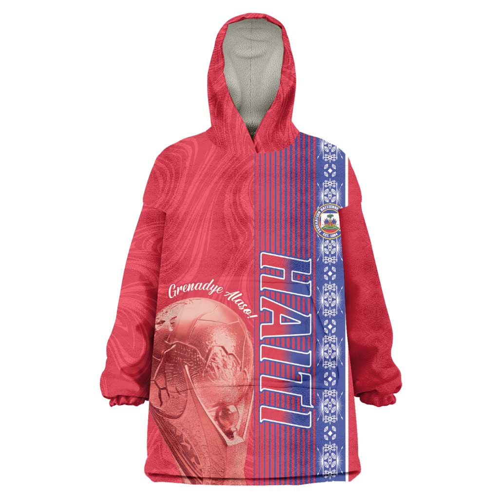 Custom Afro-Haiti Football Kid Wearable Blanket Hoodie 2026 Grenadye Alaso Red Version - African Pride