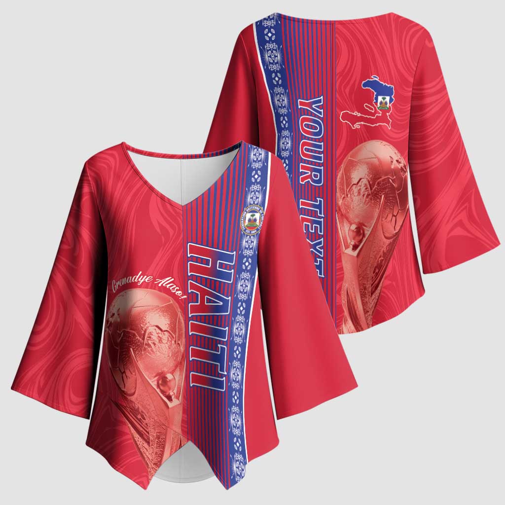 Custom Afro-Haiti Football Kimono Sleeve Blouse 2026 Grenadye Alaso Red Version - African Pride