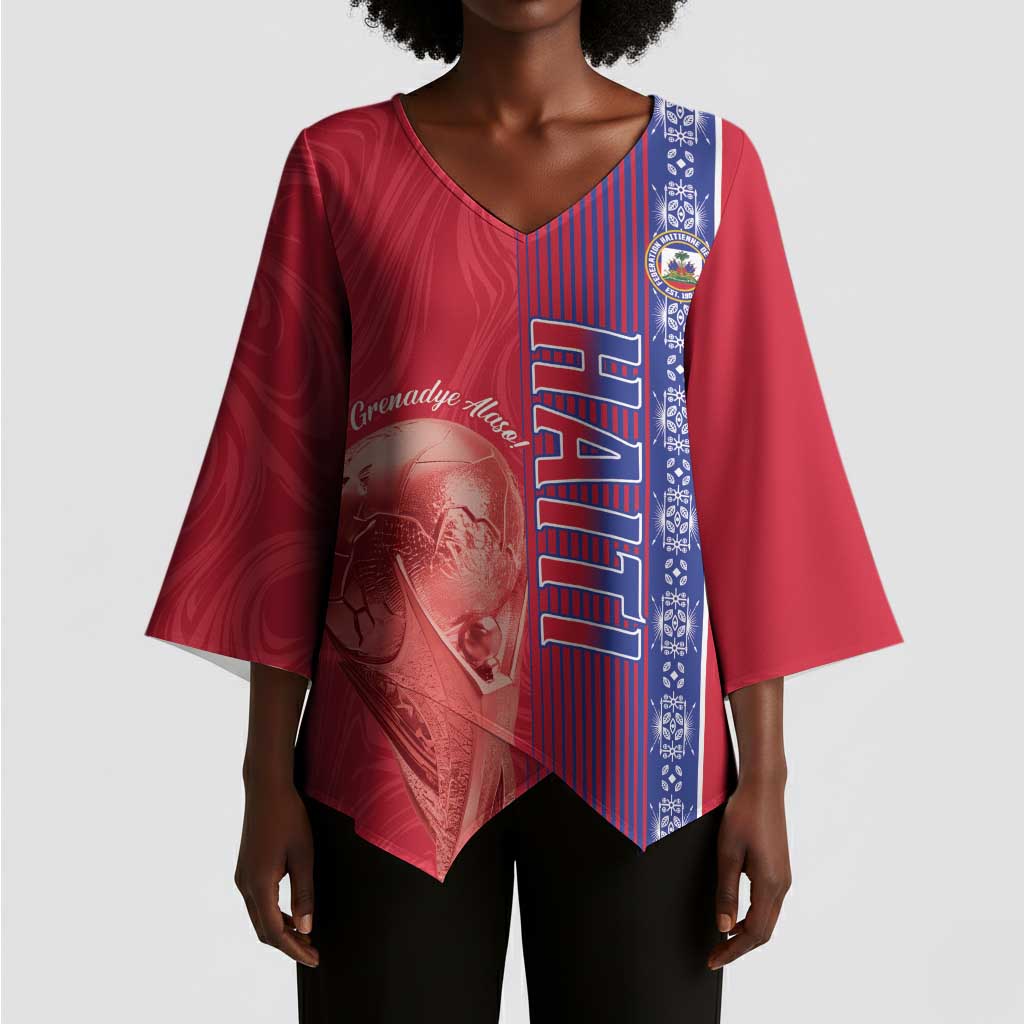 Custom Afro-Haiti Football Kimono Sleeve Blouse 2026 Grenadye Alaso Red Version - African Pride