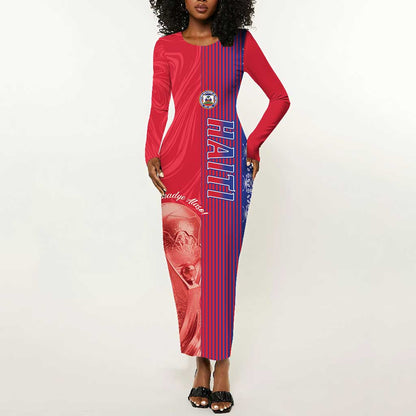Custom Afro-Haiti Football Long Sleeve Bodycon Dress 2026 Grenadye Alaso Red Version - African Pride