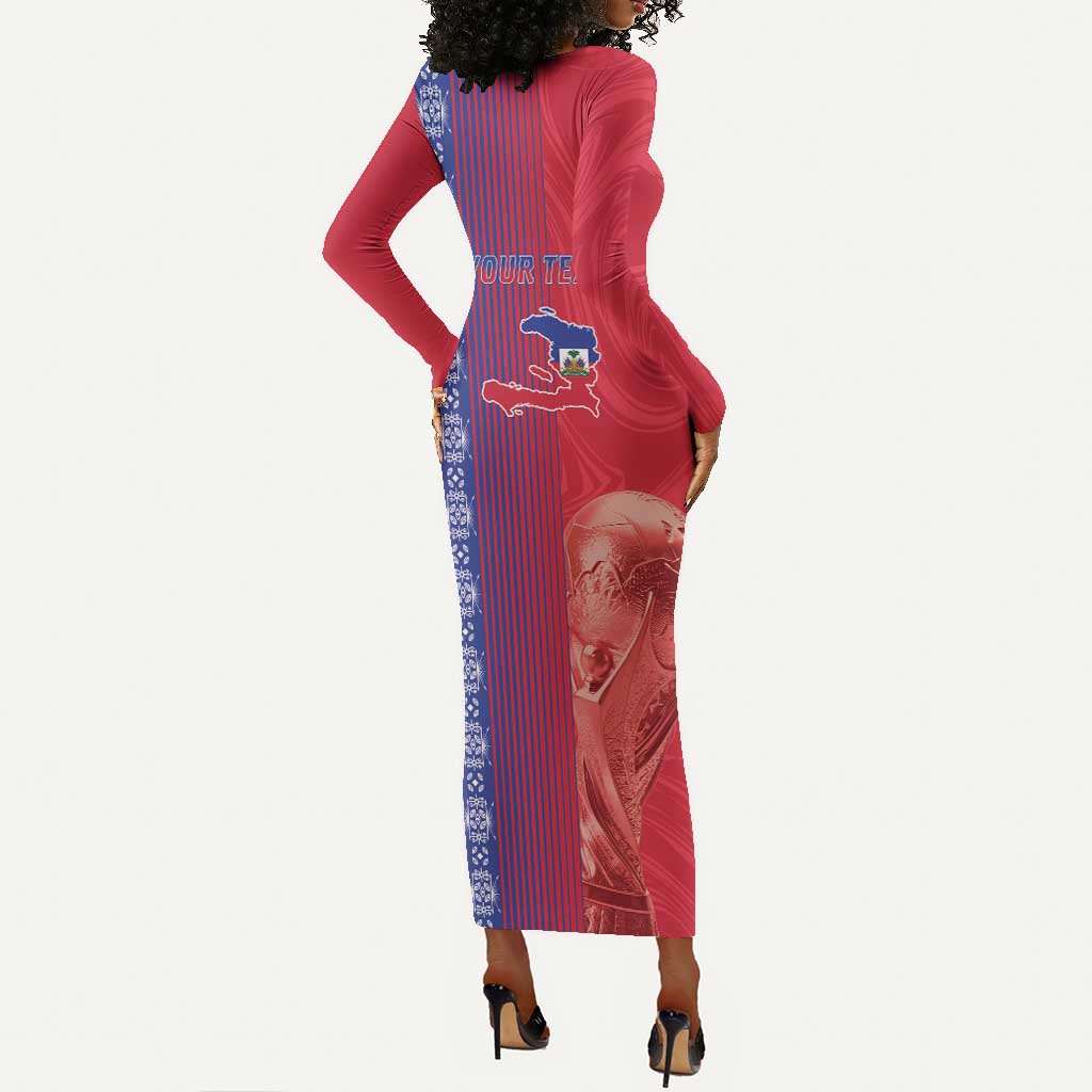 Custom Afro-Haiti Football Long Sleeve Bodycon Dress 2026 Grenadye Alaso Red Version - African Pride