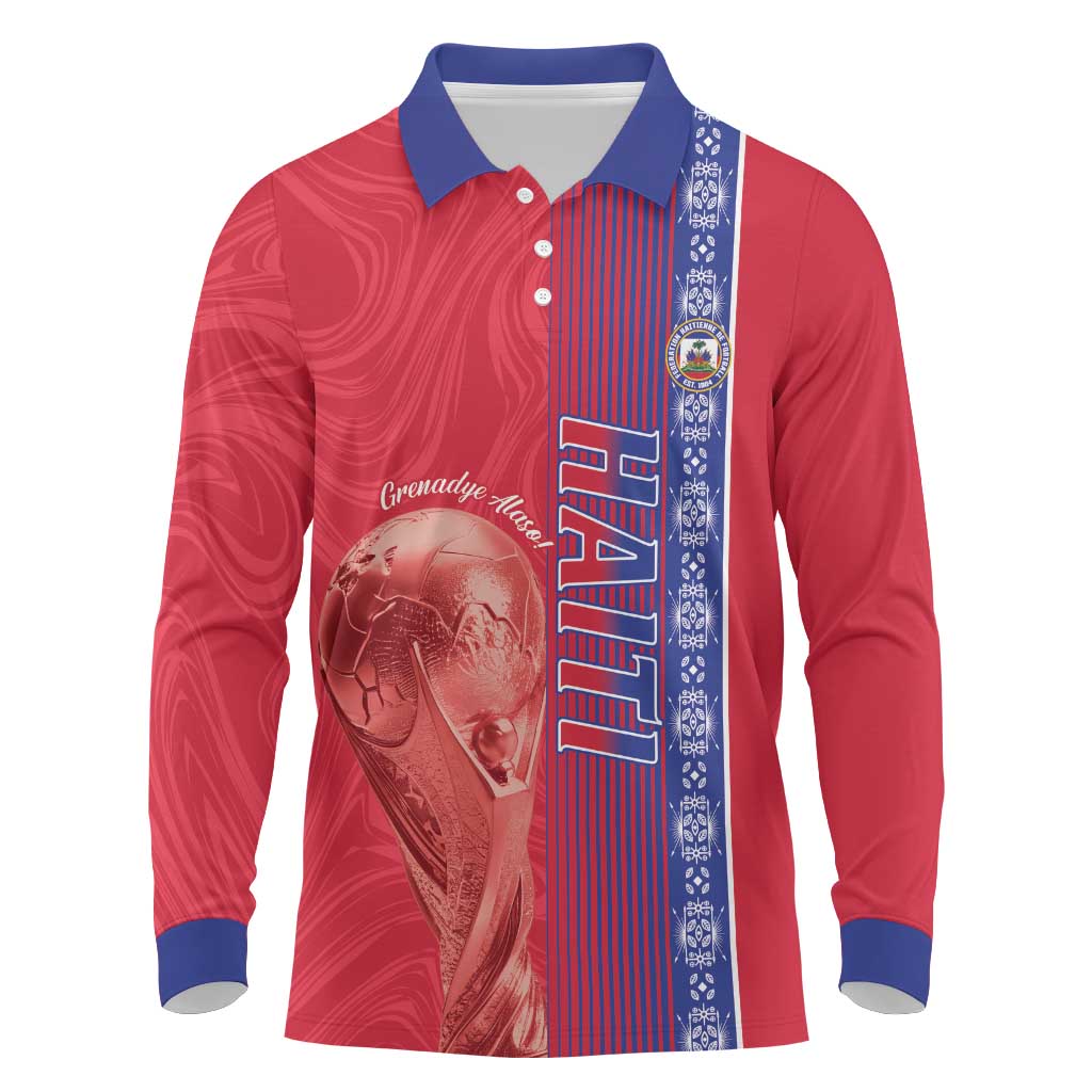 Custom Afro-Haiti Football Long Sleeve Polo Shirt 2026 Grenadye Alaso Red Version - African Pride