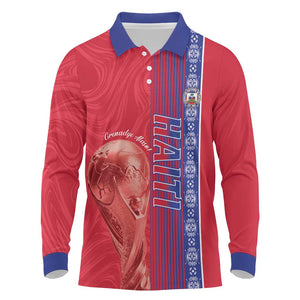 Custom Afro-Haiti Football Long Sleeve Polo Shirt 2026 Grenadye Alaso Red Version - African Pride
