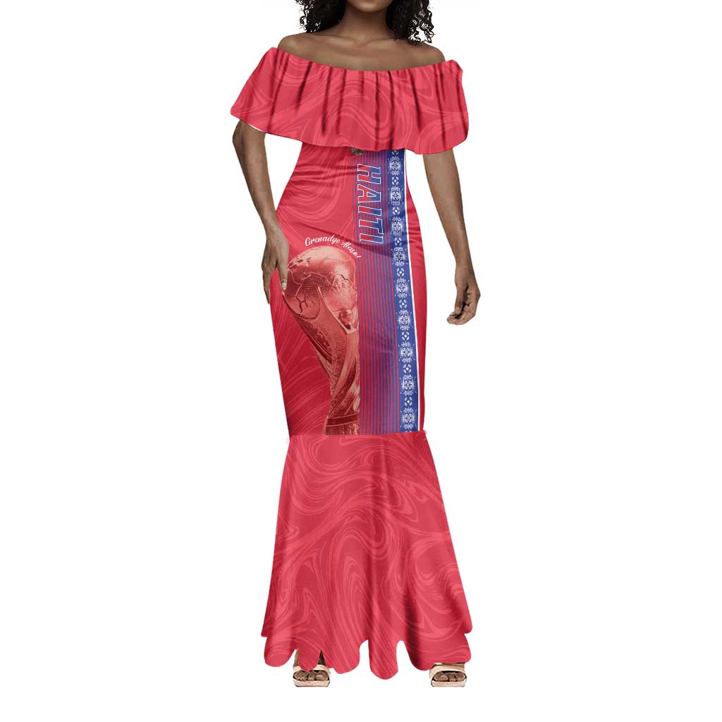Custom Afro-Haiti Football Mermaid Dress 2026 Grenadye Alaso Red Version - African Pride