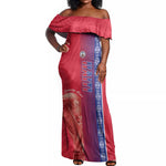 Custom Afro-Haiti Football Off Shoulder Maxi Dress 2026 Grenadye Alaso Red Version - African Pride