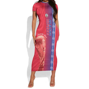 Custom Afro-Haiti Football Short Sleeve Bodycon Dress 2026 Grenadye Alaso Red Version LT14