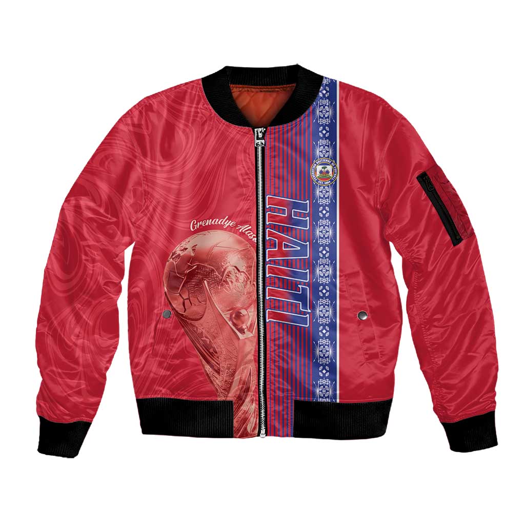 Custom Afro-Haiti Football Sleeve Zip Bomber Jacket 2026 Grenadye Alaso Red Version - African Pride