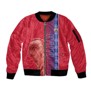 Custom Afro-Haiti Football Sleeve Zip Bomber Jacket 2026 Grenadye Alaso Red Version - African Pride