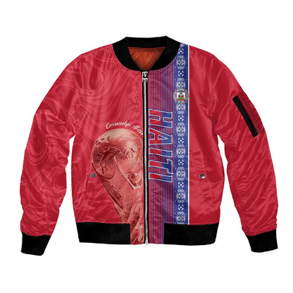 Custom Afro-Haiti Football Sleeve Zip Bomber Jacket 2026 Grenadye Alaso Red Version - African Pride
