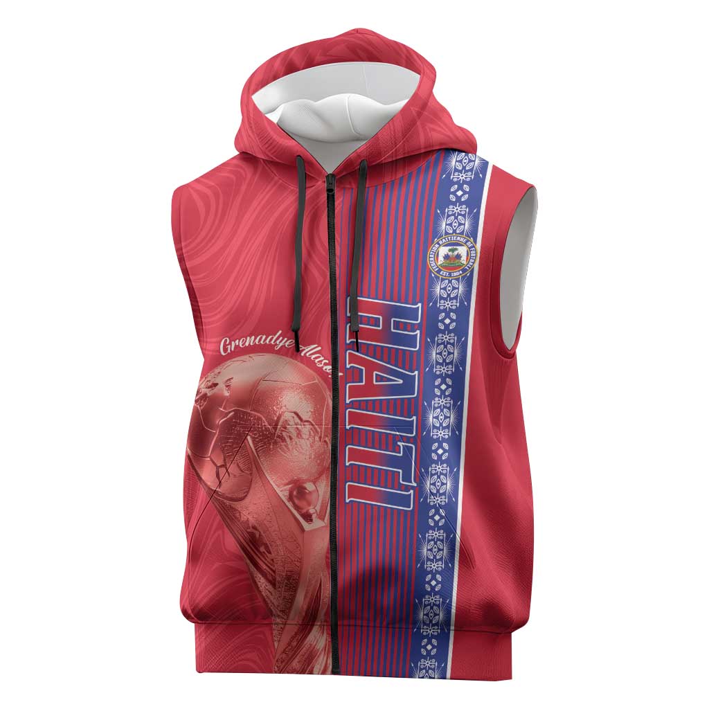 Custom Afro-Haiti Football Sleeveless Zip Hoodie 2026 Grenadye Alaso Red Version - African Pride