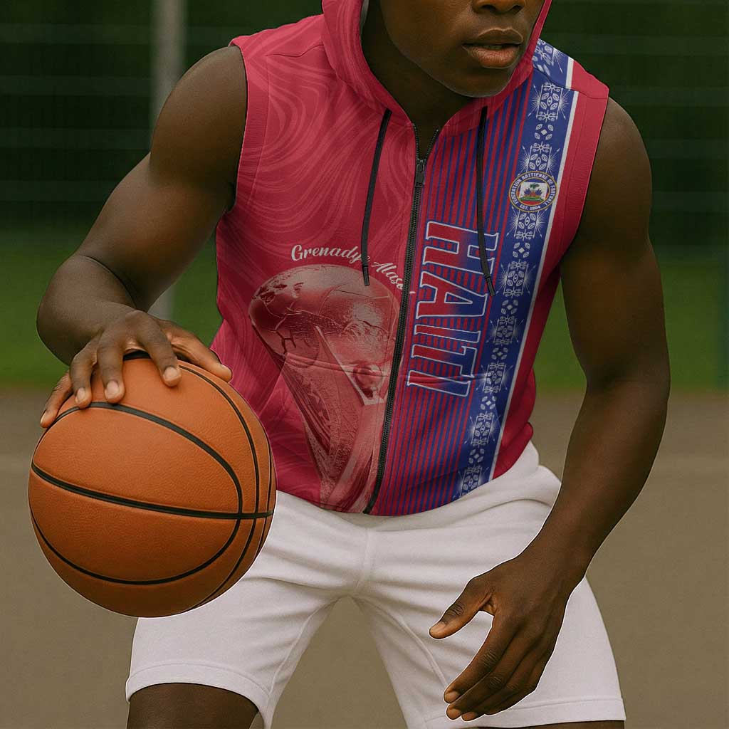 Custom Afro-Haiti Football Sleeveless Zip Hoodie 2026 Grenadye Alaso Red Version - African Pride