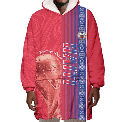 Custom Afro-Haiti Football Wearable Blanket Hoodie 2026 Grenadye Alaso Red Version - African Pride