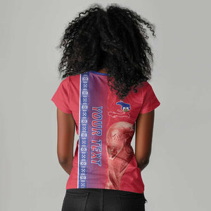 Custom Afro-Haiti Football Women V-Neck T-Shirt 2026 Grenadye Alaso Red Version LT14