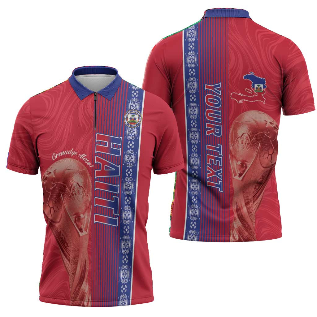 Custom Afro-Haiti Football Zipper Polo Shirt 2026 Grenadye Alaso Red Version - African Pride