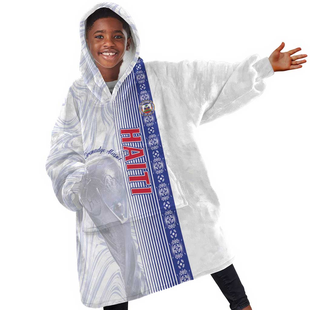 Custom Afro-Haiti Football Kid Wearable Blanket Hoodie 2026 Grenadye Alaso White Version - African Pride