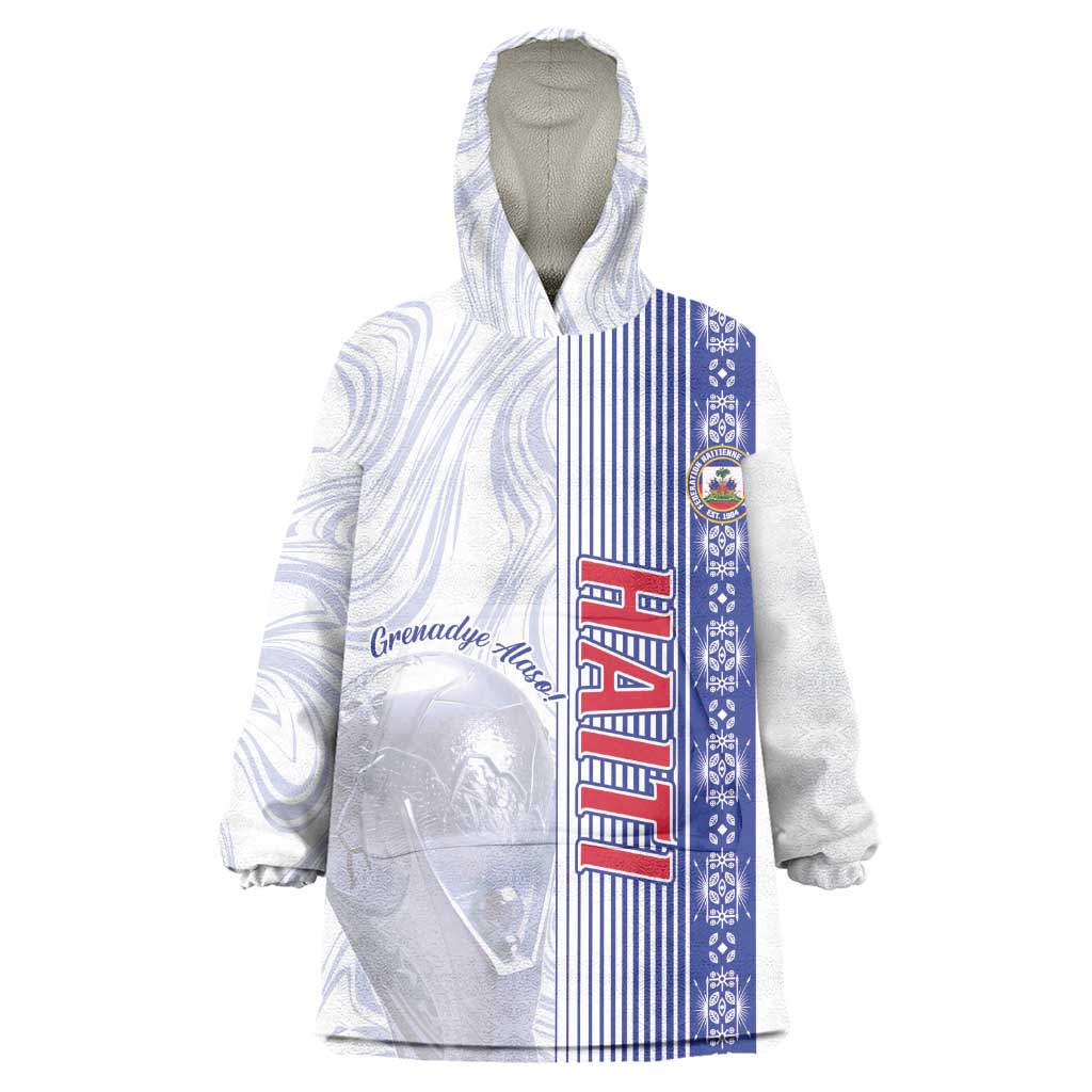 Custom Afro-Haiti Football Kid Wearable Blanket Hoodie 2026 Grenadye Alaso White Version - African Pride