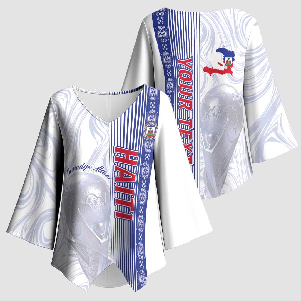 Custom Afro-Haiti Football Kimono Sleeve Blouse 2026 Grenadye Alaso White Version - African Pride
