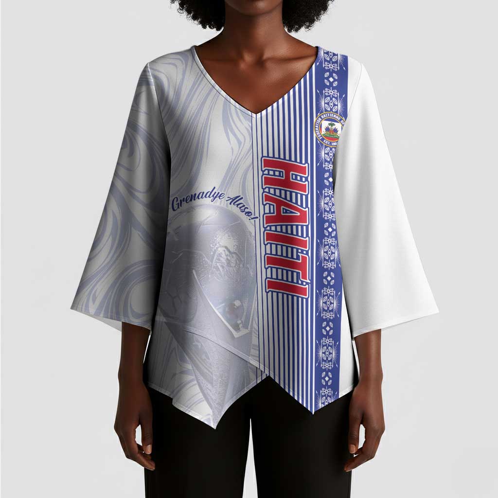 Custom Afro-Haiti Football Kimono Sleeve Blouse 2026 Grenadye Alaso White Version - African Pride