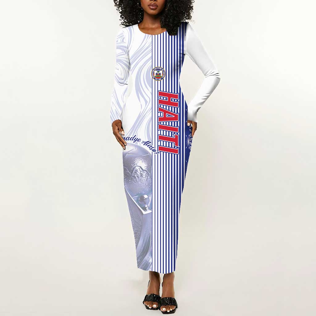 Custom Afro-Haiti Football Long Sleeve Bodycon Dress 2026 Grenadye Alaso White Version - African Pride