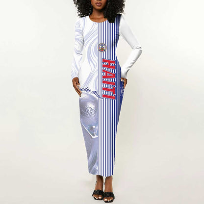 Custom Afro-Haiti Football Long Sleeve Bodycon Dress 2026 Grenadye Alaso White Version - African Pride