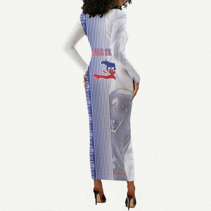 Custom Afro-Haiti Football Long Sleeve Bodycon Dress 2026 Grenadye Alaso White Version - African Pride