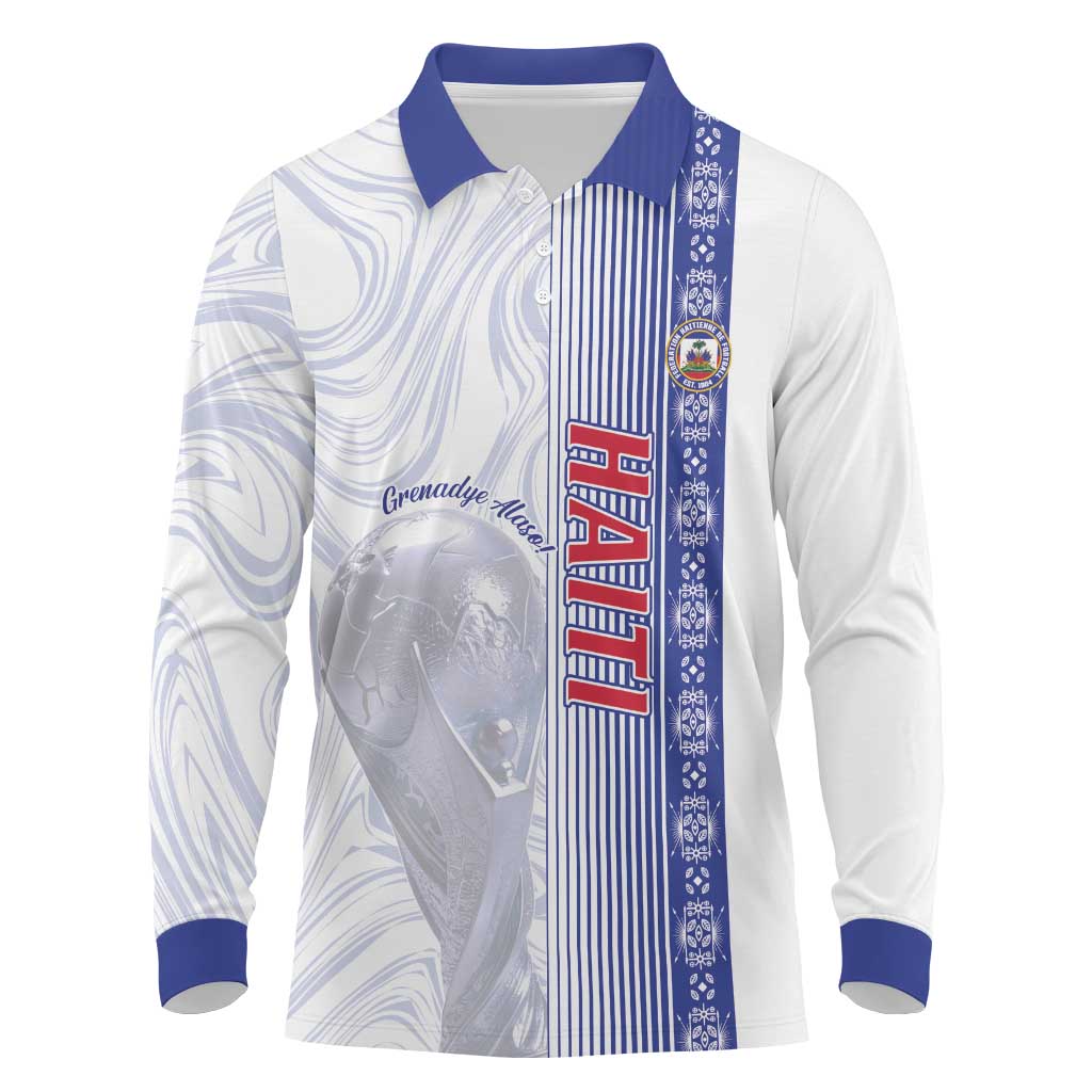 Custom Afro-Haiti Football Long Sleeve Polo Shirt 2026 Grenadye Alaso White Version - African Pride