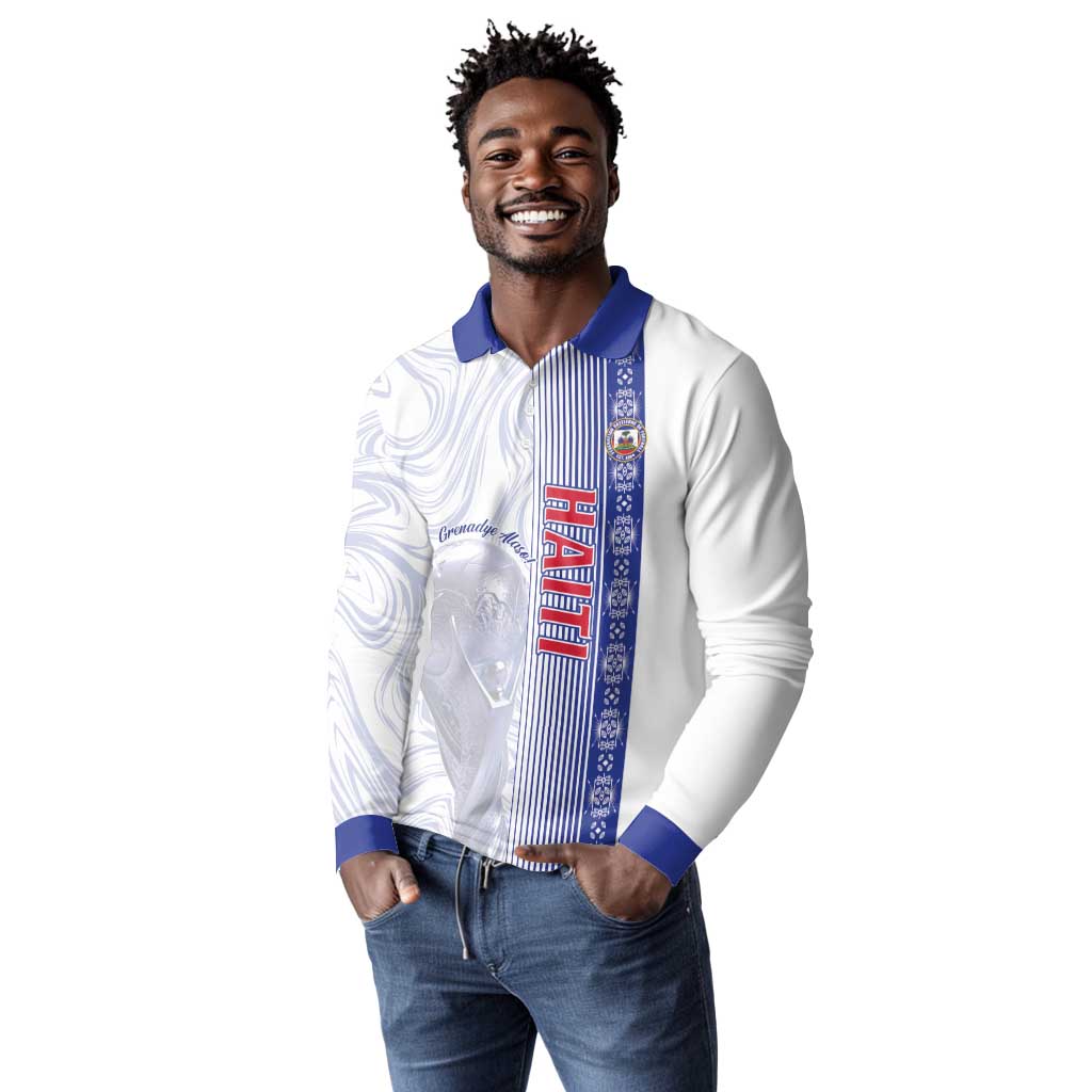 Custom Afro-Haiti Football Long Sleeve Polo Shirt 2026 Grenadye Alaso White Version - African Pride