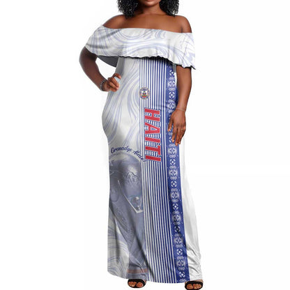 Custom Afro-Haiti Football Off Shoulder Maxi Dress 2026 Grenadye Alaso White Version - African Pride