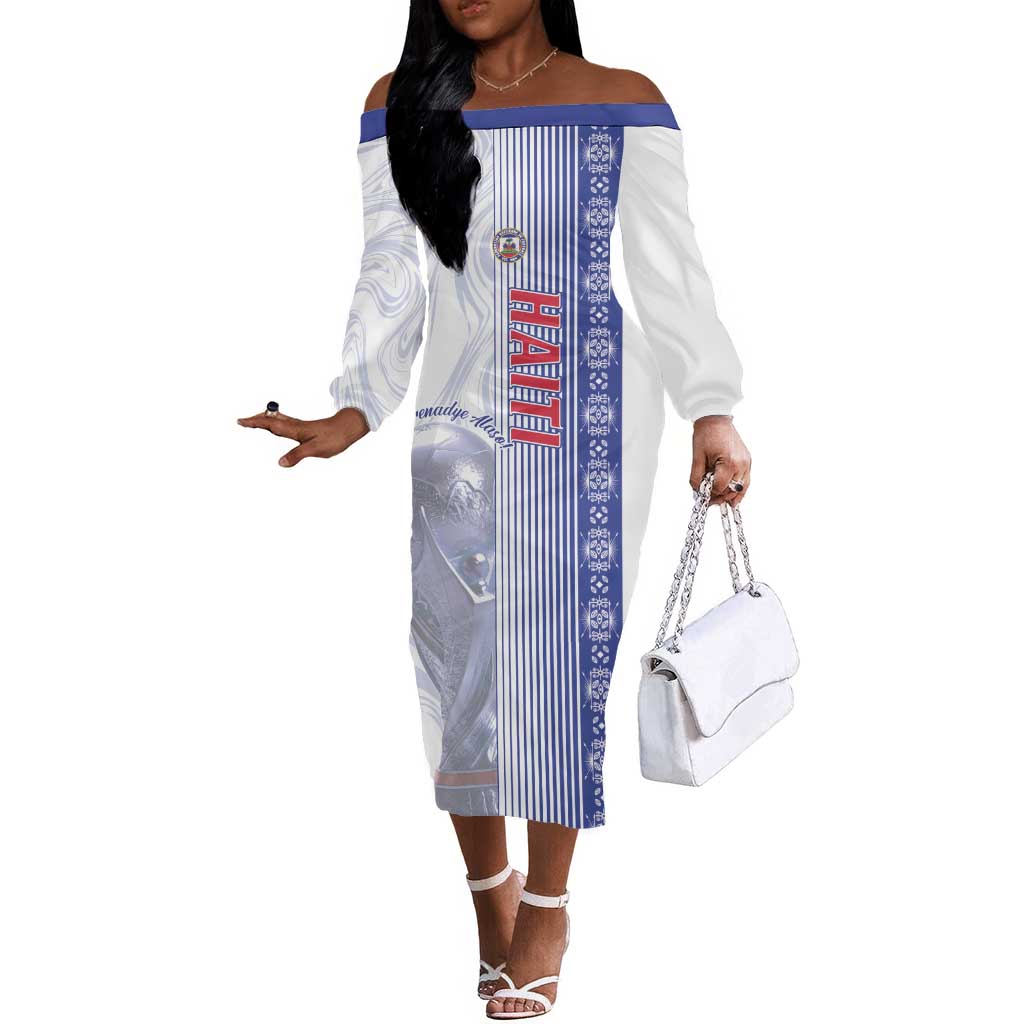 Custom Afro-Haiti Football Off The Shoulder Long Sleeve Dress 2026 Grenadye Alaso White Version - African Pride