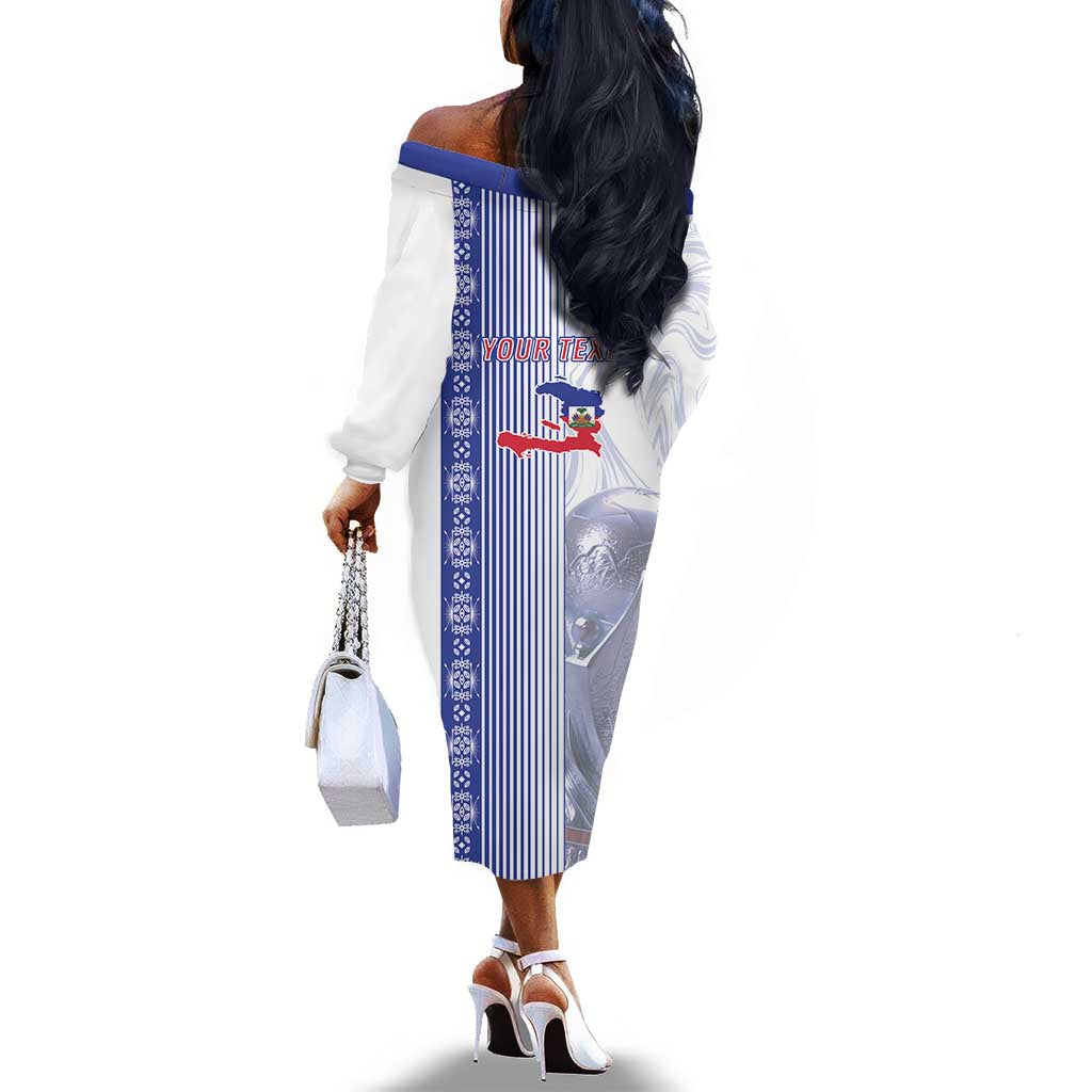 Custom Afro-Haiti Football Off The Shoulder Long Sleeve Dress 2026 Grenadye Alaso White Version - African Pride