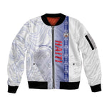 Custom Afro-Haiti Football Sleeve Zip Bomber Jacket 2026 Grenadye Alaso White Version - African Pride