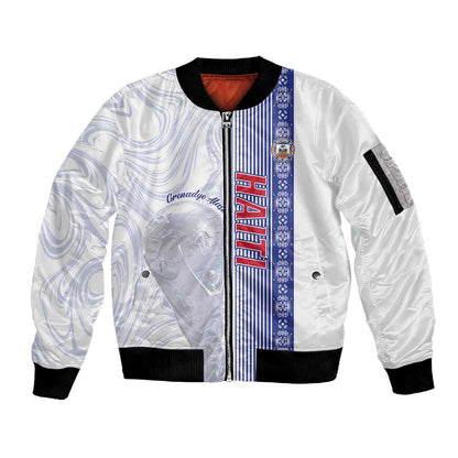 Custom Afro-Haiti Football Sleeve Zip Bomber Jacket 2026 Grenadye Alaso White Version - African Pride